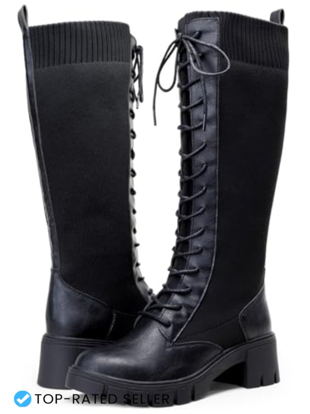 Lace Up Platform Chunky Heel Knee High Combat Boots